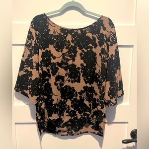 Anthropologie “Paper Crown” blouse, beige with black flower detail, women’s L